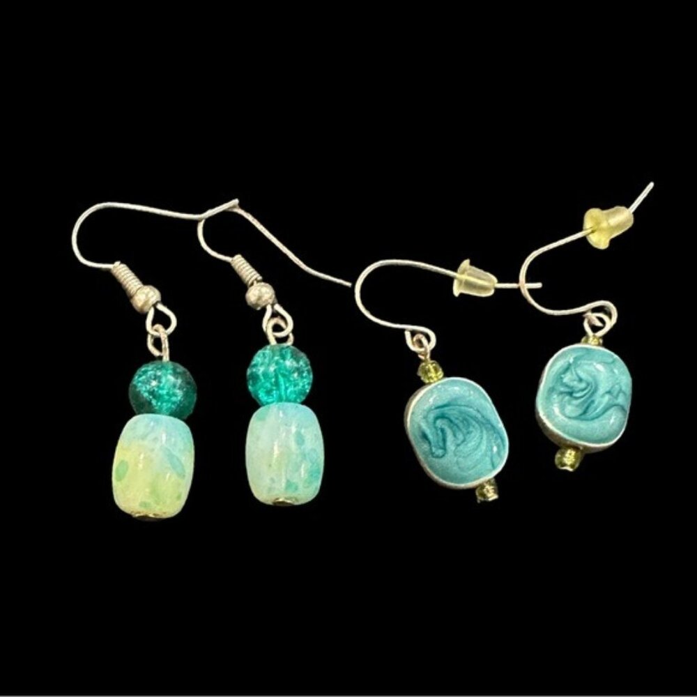 Two Pair of Drop Earrings Caribbean Blues Natural Stone and Enamel